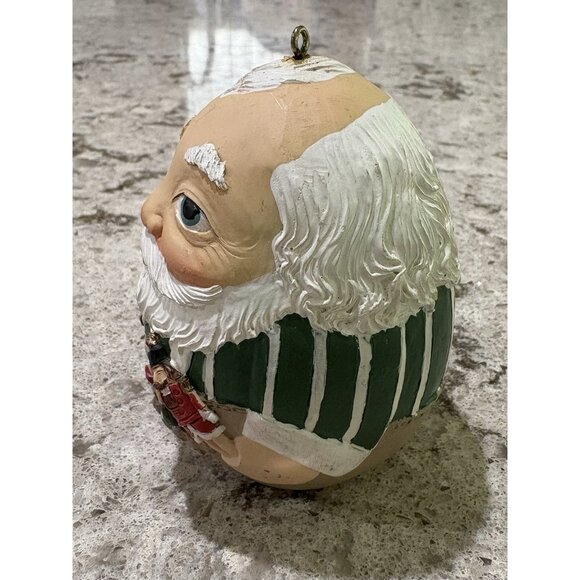 Vintage Roly Poly Santa Toy maker Folk Art Christmas Ornament Egg Shape 4” - Picture 5 of 9